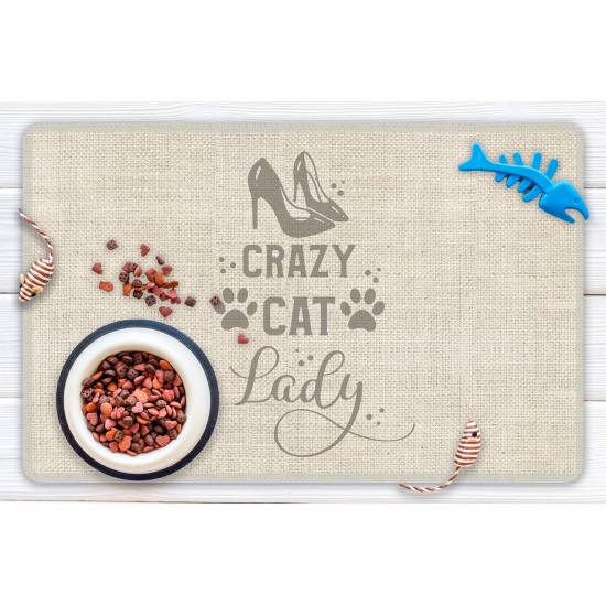 VINILIKO, Crazy Cat Lady Waterproof Pet Bowl Mat 48 x 75 cm VINILIKO, Crazy Cat Lady Waterproof Pet Bowl Mat 48 x 75 cm