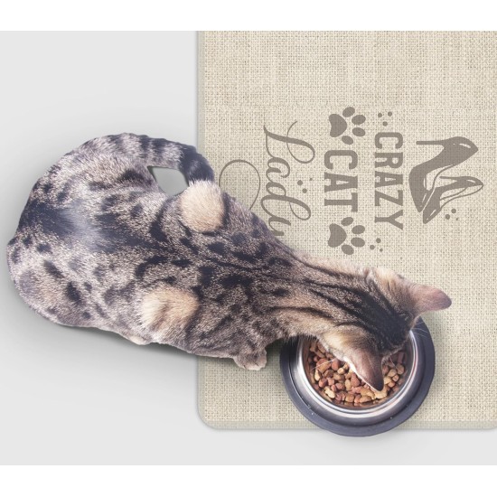 VINILIKO, Crazy Cat Lady Waterproof Pet Bowl Mat 48 x 75 cm VINILIKO, Crazy Cat Lady Waterproof Pet Bowl Mat 48 x 75 cm