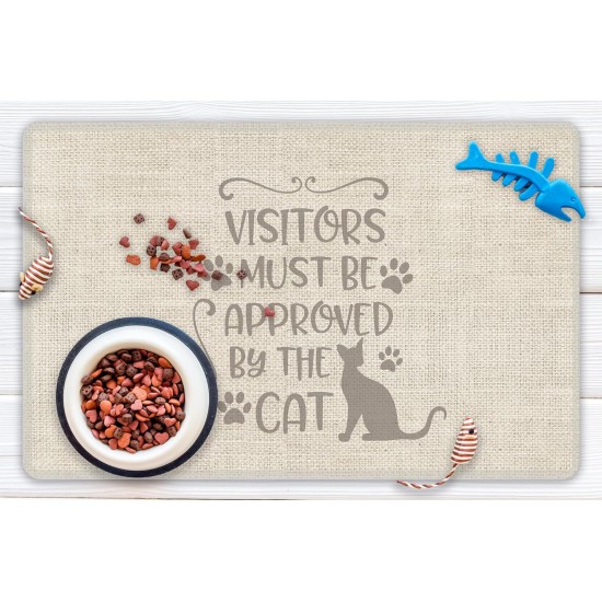 VINILIKO, Waterproof Pet Bowl Mat - All Guests Must Be Approved By My Cat - 48 x 75cm VINILIKO, Waterproof Pet Bowl Mat - All Guests Must Be Approved By My Cat - 48 x 75cm
