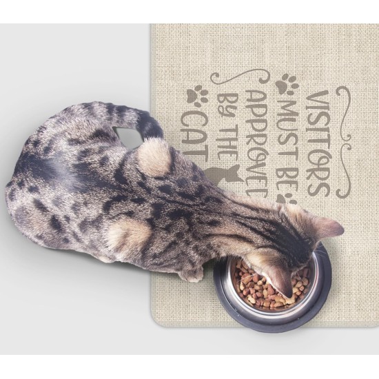 VINILIKO, Waterproof Pet Bowl Mat - All Guests Must Be Approved By My Cat - 48 x 75cm VINILIKO, Waterproof Pet Bowl Mat - All Guests Must Be Approved By My Cat - 48 x 75cm