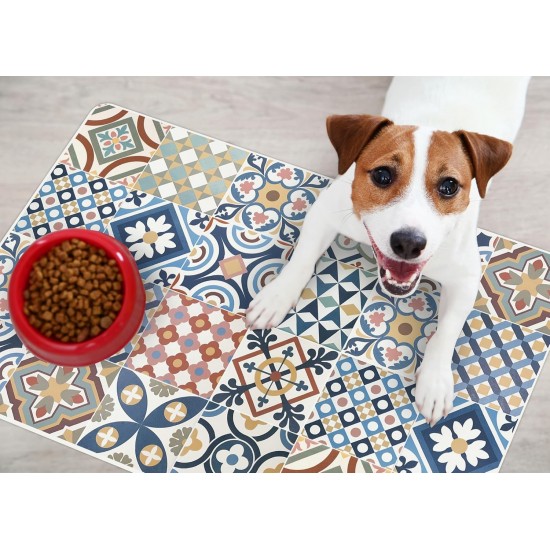 VINILIKO, Waterproof Pet Bowl Mat Mosaic Guimaraes 48 x 75 cm VINILIKO, Waterproof Pet Bowl Mat Mosaic Guimaraes 48 x 75 cm
