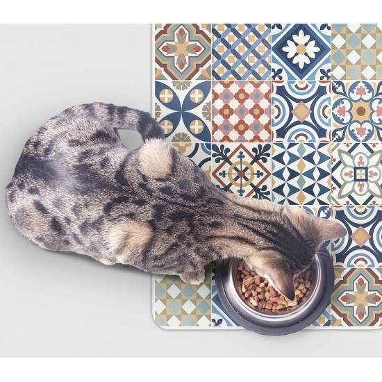 VINILIKO, Waterproof Pet Bowl Mat Mosaic Guimaraes 48 x 75 cm VINILIKO, Waterproof Pet Bowl Mat Mosaic Guimaraes 48 x 75 cm