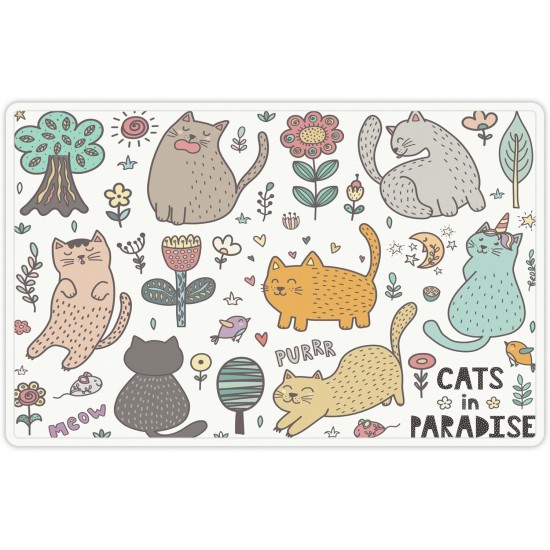 VINILIKO, Waterproof Pet Bowl Mat for Cats in Paradise 48 x 75 cm VINILIKO, Waterproof Pet Bowl Mat for Cats in Paradise 48 x 75 cm