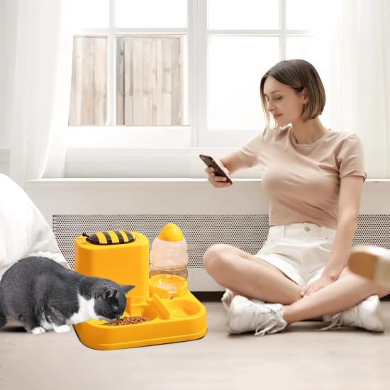 Water Dispenser & Feeder for Cats and Dogs, Gravity 2-in-1 Automatic Dry Food Dispenser for Cats and Dogs, Automatic Feeder & Water Drinker Set for Small Animals Water Dispenser & Feeder for Cats and Dogs, Gravity 2-in-1 Automatic Dry Food Dispenser for Cats and Dogs, Automatic Feeder & Water Drinker Set for Small Animals