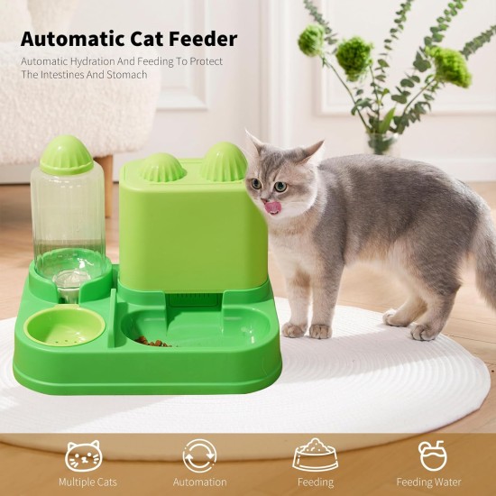 Water Dispenser & Feeder for Cats and Dogs, Gravity 2-in-1 Automatic Dry Food Dispenser for Cats and Dogs, Automatic Feeder & Water Drinker Set for Small Animals Water Dispenser & Feeder for Cats and Dogs, Gravity 2-in-1 Automatic Dry Food Dispenser for Cats and Dogs, Automatic Feeder & Water Drinker Set for Small Animals