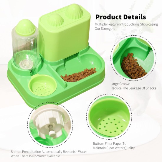 Water Dispenser & Feeder for Cats and Dogs, Gravity 2-in-1 Automatic Dry Food Dispenser for Cats and Dogs, Automatic Feeder & Water Drinker Set for Small Animals Water Dispenser & Feeder for Cats and Dogs, Gravity 2-in-1 Automatic Dry Food Dispenser for Cats and Dogs, Automatic Feeder & Water Drinker Set for Small Animals