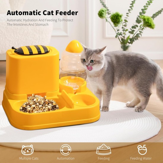 Water Dispenser & Feeder for Cats and Dogs, Gravity 2-in-1 Automatic Dry Food Dispenser for Cats and Dogs, Automatic Feeder & Water Drinker Set for Small Animals Water Dispenser & Feeder for Cats and Dogs, Gravity 2-in-1 Automatic Dry Food Dispenser for Cats and Dogs, Automatic Feeder & Water Drinker Set for Small Animals