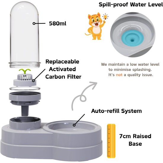 Water Dispenser for Cats and Dogs, 580 ml, Automatic Gravity Pet Drinking Fountain with Filter for Small Dogs, Cats, Rabbits, Small Animals (Grey) Water Dispenser for Cats and Dogs, 580 ml, Automatic Gravity Pet Drinking Fountain with Filter for Small Dogs, Cats, Rabbits, Small Animals (Grey)