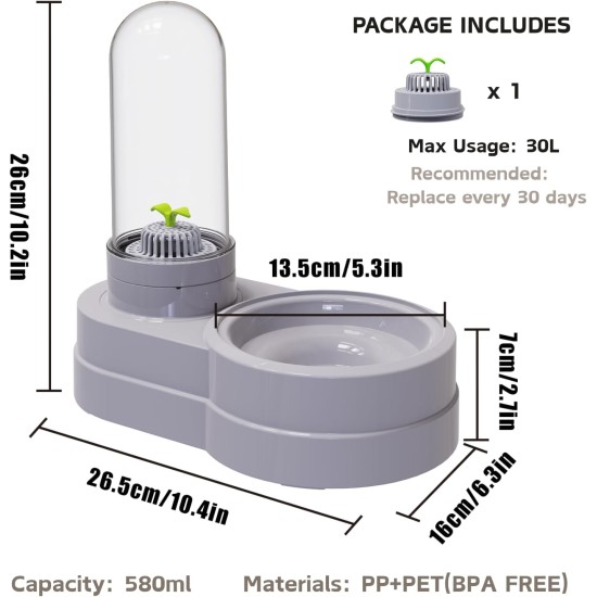 Water Dispenser for Cats and Dogs, 580 ml, Automatic Gravity Pet Drinking Fountain with Filter for Small Dogs, Cats, Rabbits, Small Animals (Grey) Water Dispenser for Cats and Dogs, 580 ml, Automatic Gravity Pet Drinking Fountain with Filter for Small Dogs, Cats, Rabbits, Small Animals (Grey)