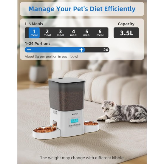 WellToBe Automatic Feeder for 2 Cats, Automatic Feeder for 2 Pets with Desiccant Bag, Pet Feeder with Timer, 6 Meals a Day with Portion Control, Dual Power Supply WellToBe Automatic Feeder for 2 Cats, Automatic Feeder for 2 Pets with Desiccant Bag, Pet Feeder with Timer, 6 Meals a Day with Portion Control, Dual Power Supply