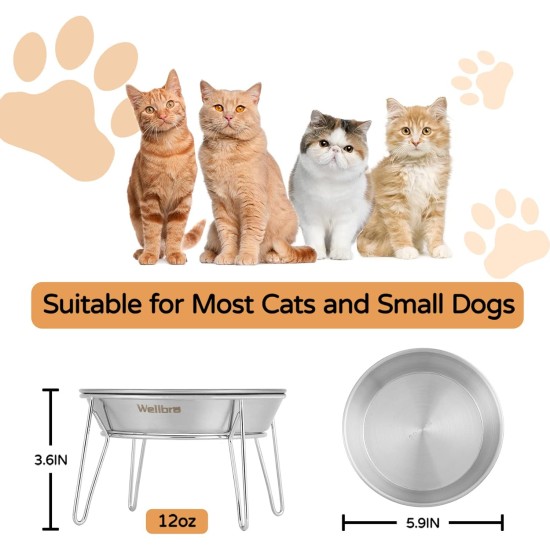 Wellbro Elevated Cat Bowls, Wide Stainless Steel Cat Food Bowls with Metal Stand, Whiskers, Stress Free, Elevated Food and Water Bowl for Cats, Kittens, Puppies and Small Dogs, Pack of 2 Wellbro Elevated Cat Bowls, Wide Stainless Steel Cat Food Bowls with Metal Stand, Whiskers, Stress Free, Elevated Food and Water Bowl for Cats, Kittens, Puppies and Small Dogs, Pack of 2