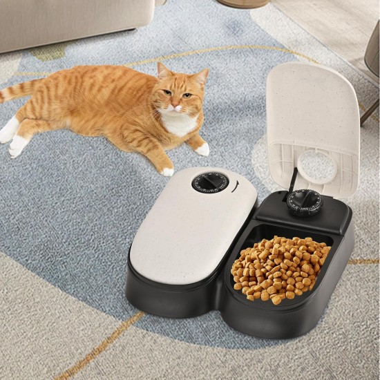 Wuudi Automatic Cat Feeder for 2 Meals Automatic Feeder Dogs with Timer, Pet Feeder Feeding Bowl Wet Food Suitable for Dry Food, Small to Medium Pets Wuudi Automatic Cat Feeder for 2 Meals Automatic Feeder Dogs with Timer, Pet Feeder Feeding Bowl Wet Food Suitable for Dry Food, Small to Medium Pets