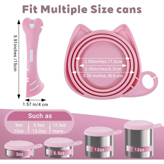 Xinjoduz Pack of 2 Cat Food Lids, Can Lid and Cat Spoon, Silicone Universal Can Lid, Pink, Cute Lids for Food Storage, Dog Cat Food, Pet Food Cans Xinjoduz Pack of 2 Cat Food Lids, Can Lid and Cat Spoon, Silicone Universal Can Lid, Pink, Cute Lids for Food Storage, Dog Cat Food, Pet Food Cans