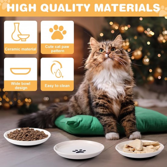 Zeawavsl Ceramic Cat Bowl, Set of 3, Non-Slip Rubber Base Feeding Bowl for Cats, Flat Bowl, Robust Cat Plate, Bowls for Food and Water, Ideal for Cat Lovers Zeawavsl Ceramic Cat Bowl, Set of 3, Non-Slip Rubber Base Feeding Bowl for Cats, Flat Bowl, Robust Cat Plate, Bowls for Food and Water, Ideal for Cat Lovers