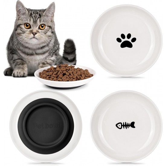 Zeawavsl Ceramic Cat Bowl, Set of 3, Non-Slip Rubber Base Feeding Bowl for Cats, Flat Bowl, Robust Cat Plate, Bowls for Food and Water, Ideal for Cat Lovers Zeawavsl Ceramic Cat Bowl, Set of 3, Non-Slip Rubber Base Feeding Bowl for Cats, Flat Bowl, Robust Cat Plate, Bowls for Food and Water, Ideal for Cat Lovers