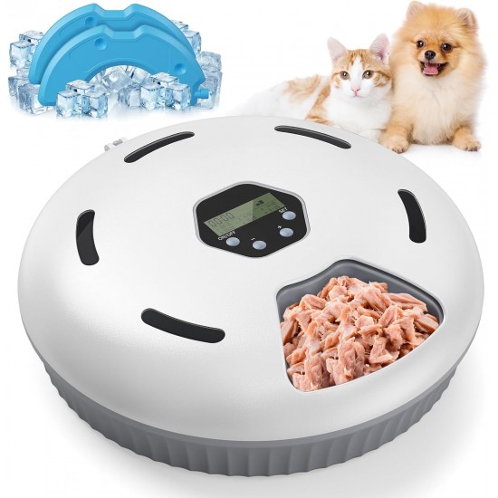 Zyncove Automatic Cat Feeder Wet Food with Cooling: Wet Automatic Feeder for Cats, Battery Operated Cat Food Automatic - 6 Meals for Pets (Batteries Not Included)