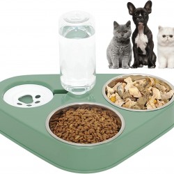 doepeBAE Double Cat Bowl with Gravity Water Dispenser - Ideal for Wet and Dry Food, Automatic Water Dispenser and Feeder for Pets such as Cats and Dogs (Green) doepeBAE Double Cat Bowl with Gravity Water Dispenser - Ideal for Wet and Dry Food, Automatic Water Dispenser and Feeder for Pets such as Cats and Dogs (Green)