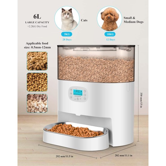 honeyguaridan Automatic Cat Feeder 6L Cat Feeder with Timer and Desiccant Box, Portion Control, Voice Message, 1-6 Meals a Day - for Cats and Small/Medium Dogs honeyguaridan Automatic Cat Feeder 6L Cat Feeder with Timer and Desiccant Box, Portion Control, Voice Message, 1-6 Meals a Day - for Cats and Small/Medium Dogs