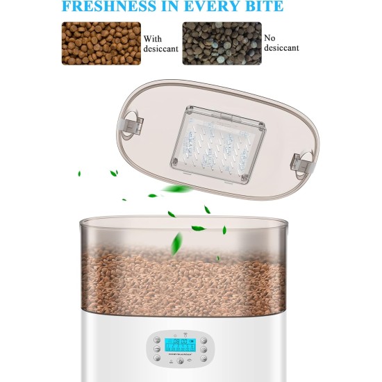 honeyguaridan Automatic Cat Feeder 6L Cat Feeder with Timer and Desiccant Box, Portion Control, Voice Message, 1-6 Meals a Day - for Cats and Small/Medium Dogs honeyguaridan Automatic Cat Feeder 6L Cat Feeder with Timer and Desiccant Box, Portion Control, Voice Message, 1-6 Meals a Day - for Cats and Small/Medium Dogs