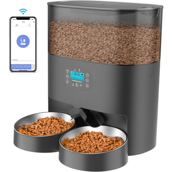 honeyguaridan Automatic Feeder 2 Cats with App, 6L WiFi Cat Food Automatic with 2 Bowls, Time-Controlled, 10s Voice Recording, up to 6 Meals a Day - for Cats and Dogs (Black) honeyguaridan Automatic Feeder 2 Cats with App, 6L WiFi Cat Food Automatic with 2 Bowls, Time-Controlled, 10s Voice Recording, up to 6 Meals a Day - for Cats and Dogs (Black)