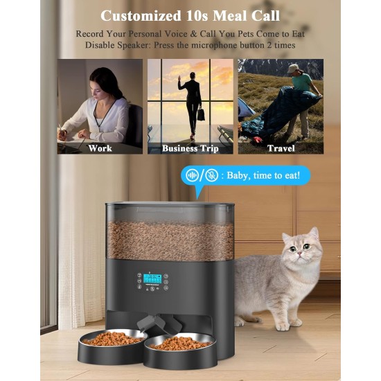 honeyguaridan Automatic Feeder 2 Cats with App, 6L WiFi Cat Food Automatic with 2 Bowls, Time-Controlled, 10s Voice Recording, up to 6 Meals a Day - for Cats and Dogs (Black) honeyguaridan Automatic Feeder 2 Cats with App, 6L WiFi Cat Food Automatic with 2 Bowls, Time-Controlled, 10s Voice Recording, up to 6 Meals a Day - for Cats and Dogs (Black)