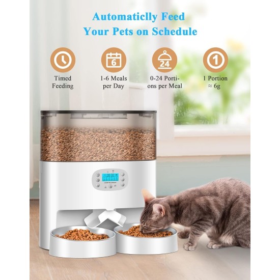 honeyguaridan Automatic Feeder 2 Cats with App, 6L WiFi Cat Food Automatic with 2 Bowls, Time-Controlled, 10s Voice Recording, up to 6 Meals a Day - for Cats and Dogs (Black) honeyguaridan Automatic Feeder 2 Cats with App, 6L WiFi Cat Food Automatic with 2 Bowls, Time-Controlled, 10s Voice Recording, up to 6 Meals a Day - for Cats and Dogs (Black)