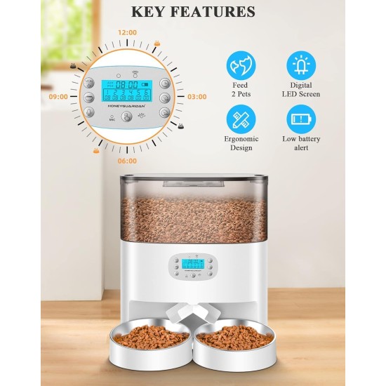 honeyguaridan Automatic Feeder 2 Cats with App, 6L WiFi Cat Food Automatic with 2 Bowls, Time-Controlled, 10s Voice Recording, up to 6 Meals a Day - for Cats and Dogs (Black) honeyguaridan Automatic Feeder 2 Cats with App, 6L WiFi Cat Food Automatic with 2 Bowls, Time-Controlled, 10s Voice Recording, up to 6 Meals a Day - for Cats and Dogs (Black)