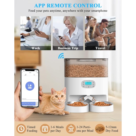 honeyguaridan Automatic Feeder 2 Cats with App, 6L WiFi Cat Food Automatic with 2 Bowls, Time-Controlled, 10s Voice Recording, up to 6 Meals a Day - for Cats and Dogs (Black) honeyguaridan Automatic Feeder 2 Cats with App, 6L WiFi Cat Food Automatic with 2 Bowls, Time-Controlled, 10s Voice Recording, up to 6 Meals a Day - for Cats and Dogs (Black)