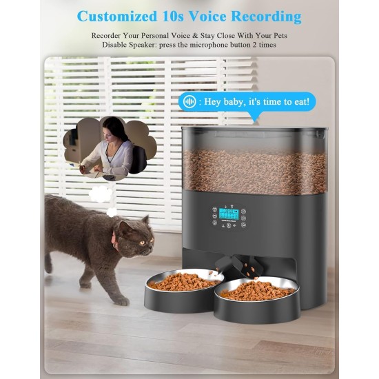 honeyguaridan Automatic Feeder 2 Cats with App, 6L WiFi Cat Food Automatic with 2 Bowls, Time-Controlled, 10s Voice Recording, up to 6 Meals a Day - for Cats and Dogs (Black) honeyguaridan Automatic Feeder 2 Cats with App, 6L WiFi Cat Food Automatic with 2 Bowls, Time-Controlled, 10s Voice Recording, up to 6 Meals a Day - for Cats and Dogs (Black)