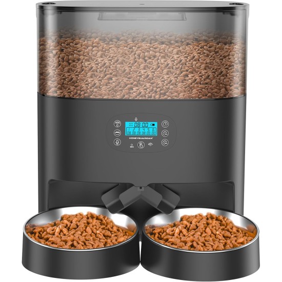 honeyguaridan Automatic Feeder 2 Cats with App, 6L WiFi Cat Food Automatic with 2 Bowls, Time-Controlled, 10s Voice Recording, up to 6 Meals a Day - for Cats and Dogs (Black) honeyguaridan Automatic Feeder 2 Cats with App, 6L WiFi Cat Food Automatic with 2 Bowls, Time-Controlled, 10s Voice Recording, up to 6 Meals a Day - for Cats and Dogs (Black)