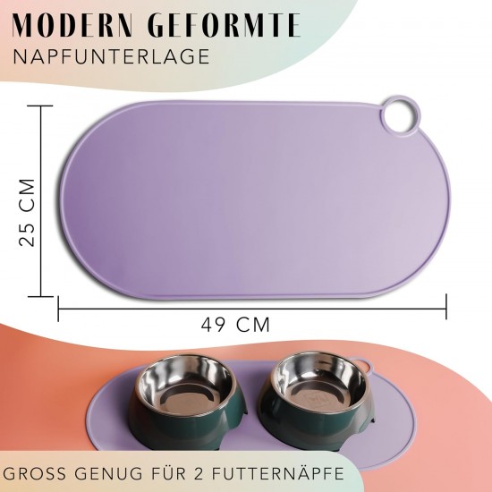 ne&no Silicone Bowl Mat for Cats and Small Dogs Cat Bowl Mat Waterproof Feeding Mat Non-Slip Silicone Mat with Hanging Loop 49 x 25 cm (Lilac) ne&no Silicone Bowl Mat for Cats and Small Dogs Cat Bowl Mat Waterproof Feeding Mat Non-Slip Silicone Mat with Hanging Loop 49 x 25 cm (Lilac)