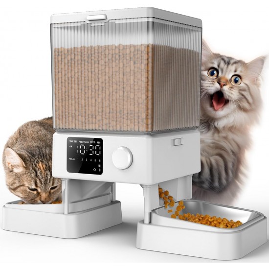oneisall 5L Automatic Cat Feeder 2 Bowls, Cat Food Automatic with One Button, Easy to Use, Feeder for Cats/Dogs, with Stainless Steel Bowl, Voice Recorder, for Small/Medium Pets oneisall 5L Automatic Cat Feeder 2 Bowls, Cat Food Automatic with One Button, Easy to Use, Feeder for Cats/Dogs, with Stainless Steel Bowl, Voice Recorder, for Small/Medium Pets