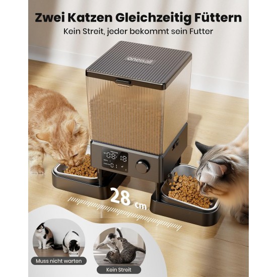 oneisall 5L Automatic Cat Feeder 2 Bowls, Cat Food Automatic with One Button, Easy to Use, Feeder for Cats/Dogs, with Stainless Steel Bowl, Voice Recorder, for Small/Medium Pets oneisall 5L Automatic Cat Feeder 2 Bowls, Cat Food Automatic with One Button, Easy to Use, Feeder for Cats/Dogs, with Stainless Steel Bowl, Voice Recorder, for Small/Medium Pets