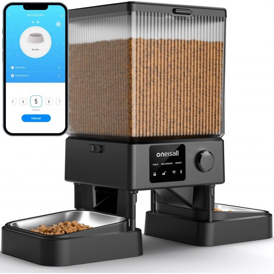 oneisall 5L Automatic Cat Feeder 2 Bowls, Cat Food Automatic with One Button, Easy to Use, Feeder for Cats/Dogs, with Stainless Steel Bowl, Voice Recorder, for Small/Medium Pets oneisall 5L Automatic Cat Feeder 2 Bowls, Cat Food Automatic with One Button, Easy to Use, Feeder for Cats/Dogs, with Stainless Steel Bowl, Voice Recorder, for Small/Medium Pets