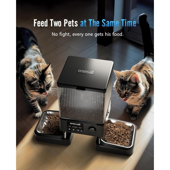 oneisall 5L Automatic Cat Feeder 2 Bowls, Cat Food Automatic with One Button, Easy to Use, Feeder for Cats/Dogs, with Stainless Steel Bowl, Voice Recorder, for Small/Medium Pets oneisall 5L Automatic Cat Feeder 2 Bowls, Cat Food Automatic with One Button, Easy to Use, Feeder for Cats/Dogs, with Stainless Steel Bowl, Voice Recorder, for Small/Medium Pets