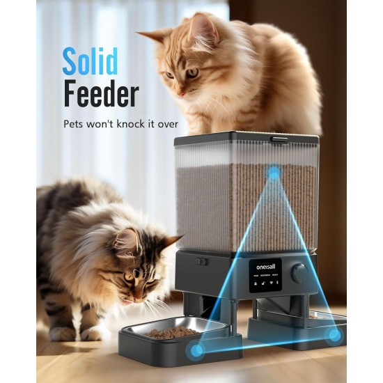 oneisall 5L Automatic Cat Feeder 2 Bowls, Cat Food Automatic with One Button, Easy to Use, Feeder for Cats/Dogs, with Stainless Steel Bowl, Voice Recorder, for Small/Medium Pets oneisall 5L Automatic Cat Feeder 2 Bowls, Cat Food Automatic with One Button, Easy to Use, Feeder for Cats/Dogs, with Stainless Steel Bowl, Voice Recorder, for Small/Medium Pets