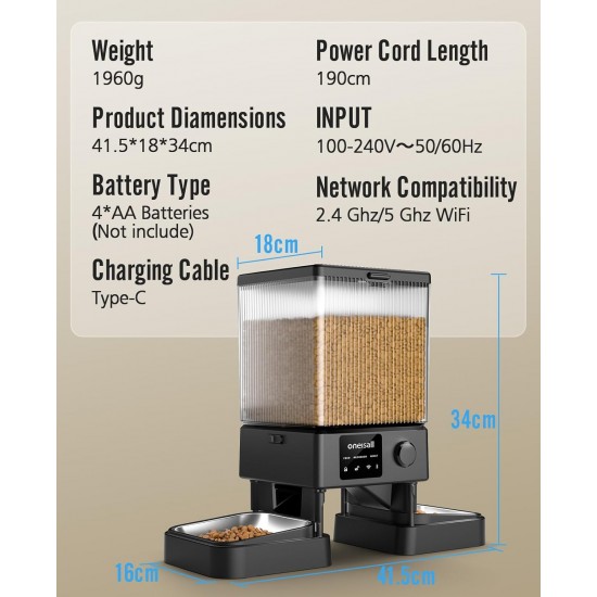 oneisall 5L Automatic Cat Feeder 2 Bowls, Cat Food Automatic with One Button, Easy to Use, Feeder for Cats/Dogs, with Stainless Steel Bowl, Voice Recorder, for Small/Medium Pets oneisall 5L Automatic Cat Feeder 2 Bowls, Cat Food Automatic with One Button, Easy to Use, Feeder for Cats/Dogs, with Stainless Steel Bowl, Voice Recorder, for Small/Medium Pets