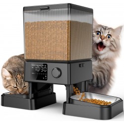 oneisall 5L Automatic Cat Feeder 2 Bowls, Cat Food Automatic with One Button, Easy to Use, Feeder for Cats/Dogs, with Stainless Steel Bowl, Voice Recorder, for Small/Medium Pets