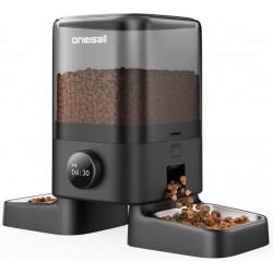 oneisall 5L Automatic Cat Feeder 2 Bowls, Wireless Cat Food with 304 Stainless Steel Bowl, 1-6 Meals a Day, Feeder Dry Food Dispenser for Dogs Cats