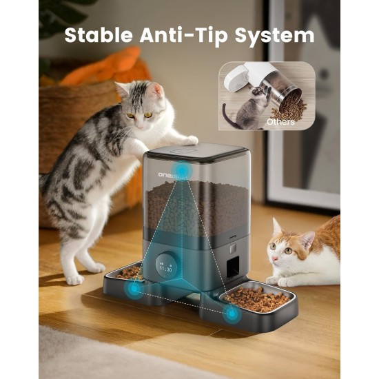 oneisall 5L Automatic Cat Feeder 2 Bowls, Wireless Cat Food with 304 Stainless Steel Bowl, 1-6 Meals a Day, Feeder Dry Food Dispenser for Dogs Cats oneisall 5L Automatic Cat Feeder 2 Bowls, Wireless Cat Food with 304 Stainless Steel Bowl, 1-6 Meals a Day, Feeder Dry Food Dispenser for Dogs Cats