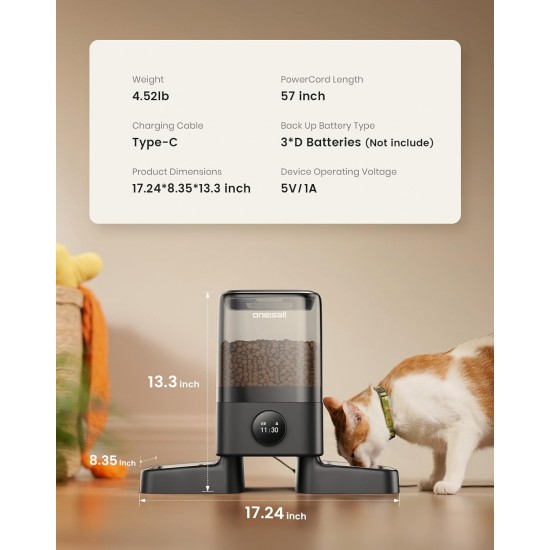 oneisall 5L Automatic Cat Feeder 2 Bowls, Wireless Cat Food with 304 Stainless Steel Bowl, 1-6 Meals a Day, Feeder Dry Food Dispenser for Dogs Cats oneisall 5L Automatic Cat Feeder 2 Bowls, Wireless Cat Food with 304 Stainless Steel Bowl, 1-6 Meals a Day, Feeder Dry Food Dispenser for Dogs Cats