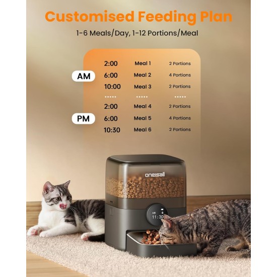 oneisall Automatic Cat Feeder, 3L Cat Food Automatic with 304 Stainless Steel Bowl, 1-6 Meals a Day, Dry Food Dispenser for Cats/Dogs, with Programmable Timer oneisall Automatic Cat Feeder, 3L Cat Food Automatic with 304 Stainless Steel Bowl, 1-6 Meals a Day, Dry Food Dispenser for Cats/Dogs, with Programmable Timer