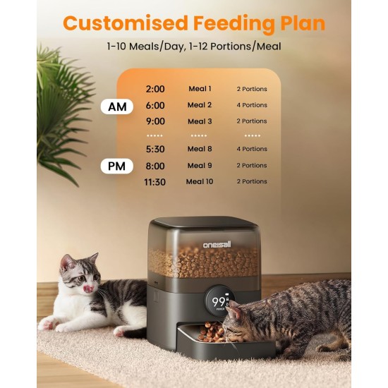 oneisall Automatic Cat Feeder, 3L Cat Food Automatic with 304 Stainless Steel Bowl, 1-6 Meals a Day, Dry Food Dispenser for Cats/Dogs, with Programmable Timer oneisall Automatic Cat Feeder, 3L Cat Food Automatic with 304 Stainless Steel Bowl, 1-6 Meals a Day, Dry Food Dispenser for Cats/Dogs, with Programmable Timer