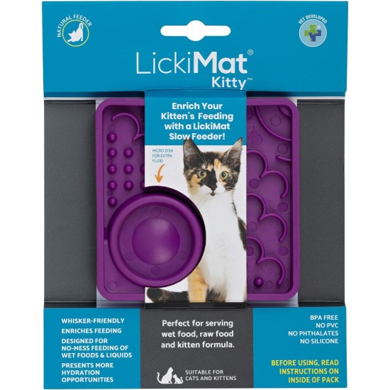 "LICKIMAT" Kitty Cat Feeding Mat, Slow Feeder for Cats, with Micro Bowl for Extra Hydration, Perfect for Food, Treats, Yogurt and Anxiety Relief for K "LICKIMAT" Kitty Cat Feeding Mat, Slow Feeder for Cats, with Micro Bowl for Extra Hydration, Perfect for Food, Treats, Yogurt and Anxiety Relief for K