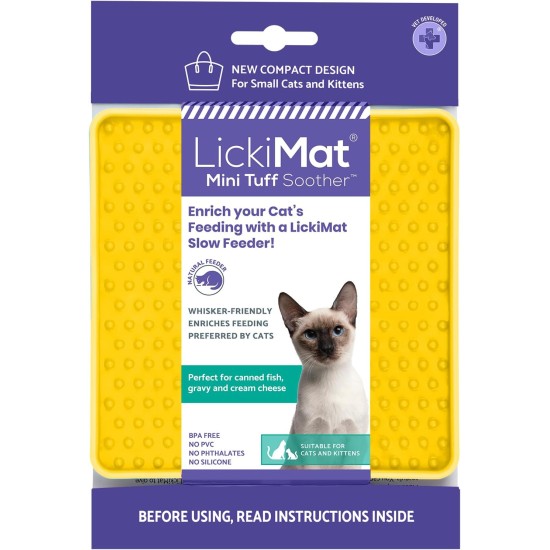 "LICKIMAT" Mini Tuff Soother Cat Feeding Mat, Slow Feeder for Cats Boredom and Anxiety in Cats, Perfect for Food, Treats, Yogurt and Peanut Butter "LICKIMAT" Mini Tuff Soother Cat Feeding Mat, Slow Feeder for Cats Boredom and Anxiety in Cats, Perfect for Food, Treats, Yogurt and Peanut Butter