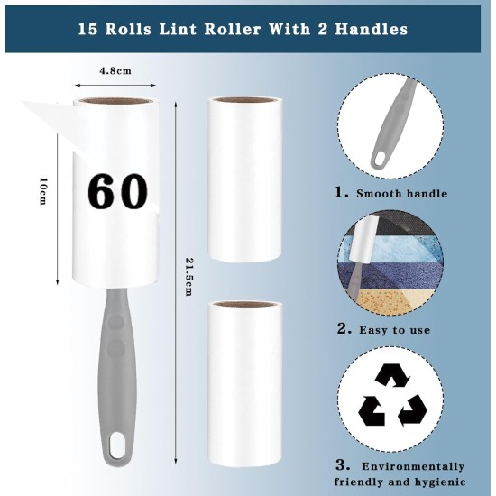 15 Rolls Lint Roller with 2 Handles, 900 Sheets Extra Sticky Lint Roller, Lint Roller Pet Hair, Lint Roller for Clothes, Hair, Sofa, Bed, Cat Hair, Dog Hair 15 Rolls Lint Roller with 2 Handles, 900 Sheets Extra Sticky Lint Roller, Lint Roller Pet Hair, Lint Roller for Clothes, Hair, Sofa, Bed, Cat Hair, Dog Hair