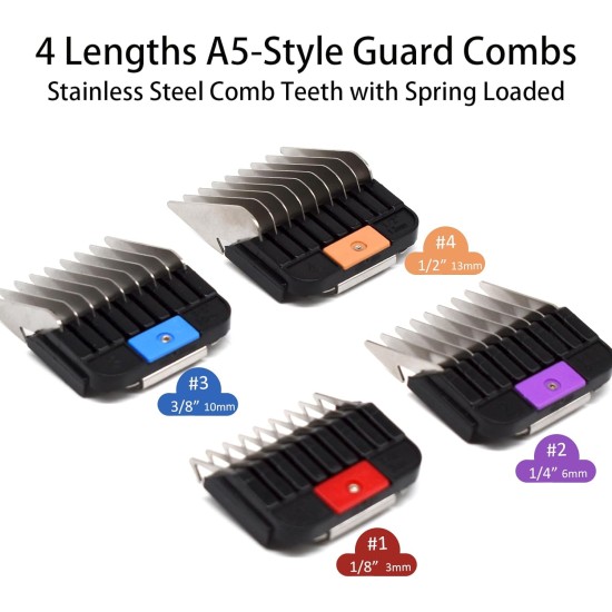 4 Pieces Animal Stainless Steel Attachment Guide Guard Combs for Groomers A5 Style Detachable Blade 1/4" 1/4" 3/8" 1/2" Compatible with Wahl KM Series Andis AG BG Oster A5 A6 4 Pieces Animal Stainless Steel Attachment Guide Guard Combs for Groomers A5 Style Detachable Blade 1/4" 1/4" 3/8" 1/2" Compatible with Wahl KM Series Andis AG BG Oster A5 A6