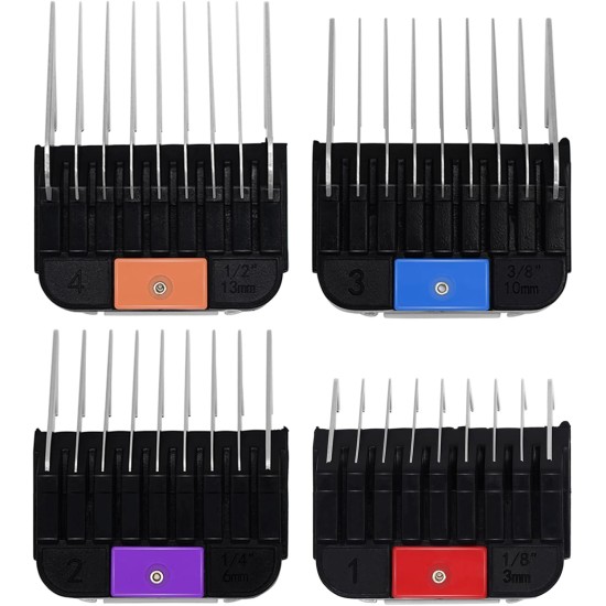 4 Pieces Animal Stainless Steel Attachment Guide Guard Combs for Groomers A5 Style Detachable Blade 1/4" 1/4" 3/8" 1/2" Compatible with Wahl KM Series Andis AG BG Oster A5 A6