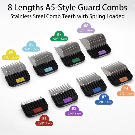 8 Pieces Professional Animal Stainless Steel Attachment Guide Guard Combs for A5 Style Detachable Blade Pet Groomer Compatible with Wahl KM Series Andis AG BG Oster Classic 76 A5 A6 Pet Clipper 8 Pieces Professional Animal Stainless Steel Attachment Guide Guard Combs for A5 Style Detachable Blade Pet Groomer Compatible with Wahl KM Series Andis AG BG Oster Classic 76 A5 A6 Pet Clipper