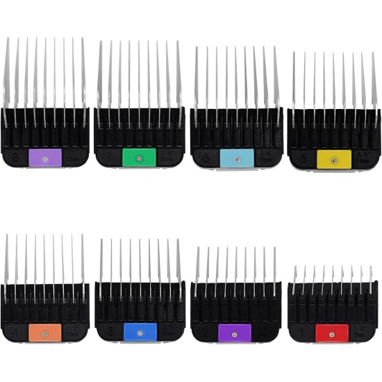 8 Pieces Professional Animal Stainless Steel Attachment Guide Guard Combs for A5 Style Detachable Blade Pet Groomer Compatible with Wahl KM Series Andis AG BG Oster Classic 76 A5 A6 Pet Clipper